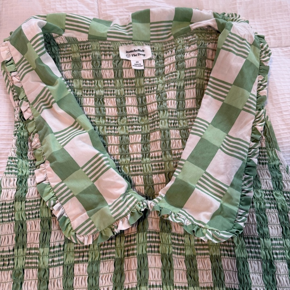 The Drop Plus Size Light Green Gingham Smocked Midi Dress, 2X, Great Condition - Picture 13 of 16